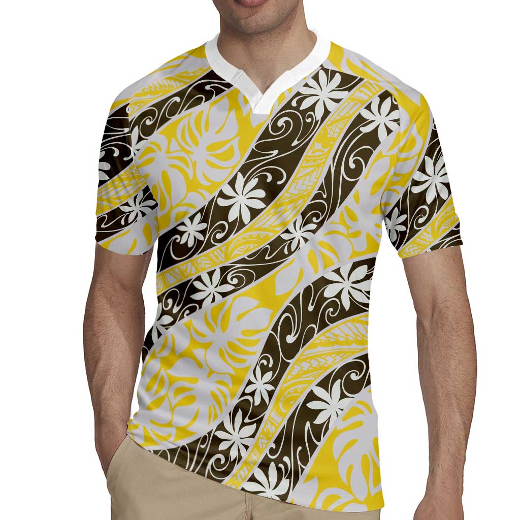 Rearea Tahiti Tiare Monstera Rugby Jersey Polynesian Pattern Curve Style - Polynesian Pride