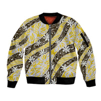 Rearea Tahiti Tiare Monstera Sleeve Zip Bomber Jacket Polynesian Pattern Curve Style - Polynesian Pride