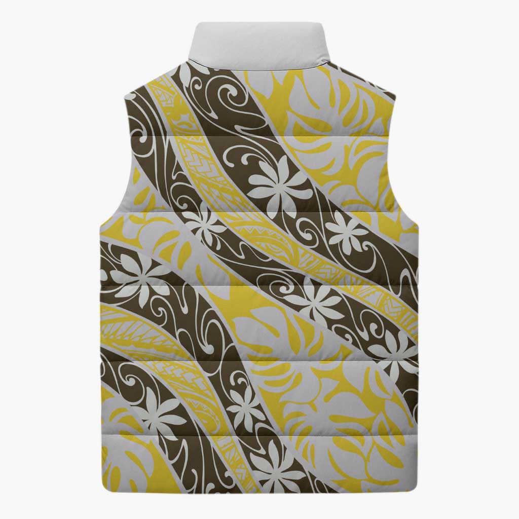 Rearea Tahiti Tiare Monstera Sleeveless Puffer Jacket Polynesian Pattern Curve Style - Polynesian Pride