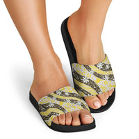 Rearea Tahiti Tiare Monstera Slide Sandals Polynesian Pattern Curve Style - Polynesian Pride