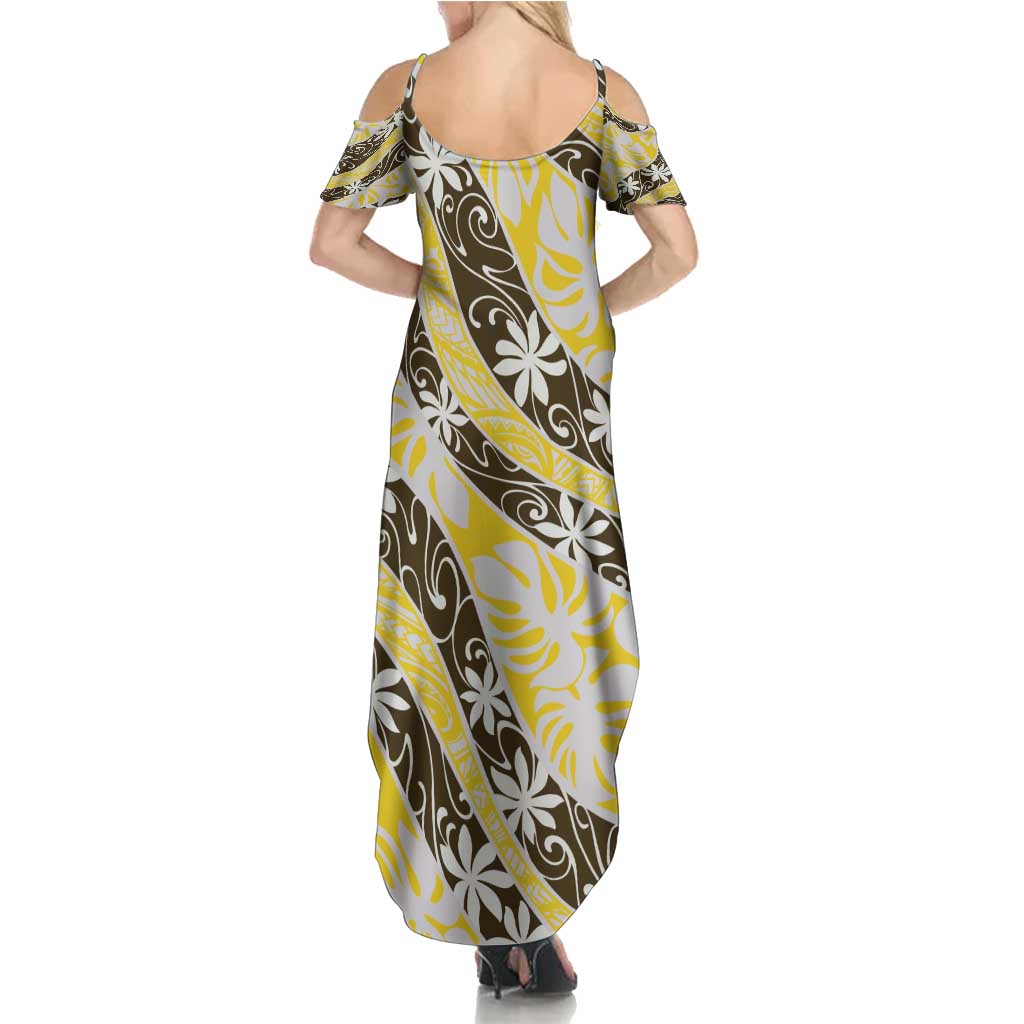 Rearea Tahiti Tiare Monstera Summer Maxi Dress Polynesian Pattern Curve Style - Polynesian Pride