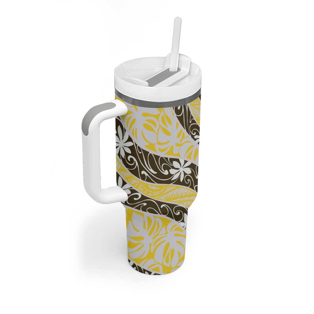 Rearea Tahiti Tiare Monstera Tumbler With Handle Polynesian Pattern Curve Style - Polynesian Pride