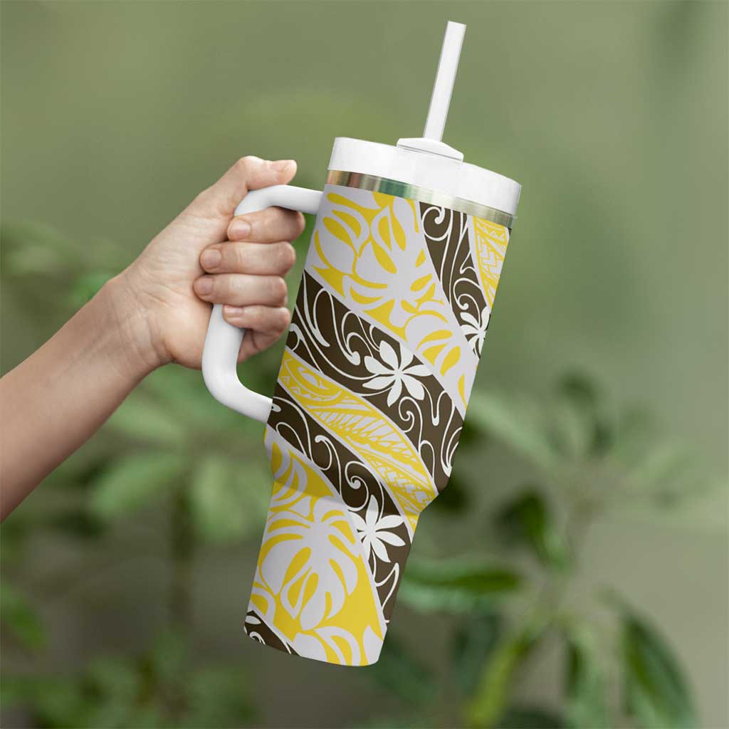 Rearea Tahiti Tiare Monstera Tumbler With Handle Polynesian Pattern Curve Style - Polynesian Pride