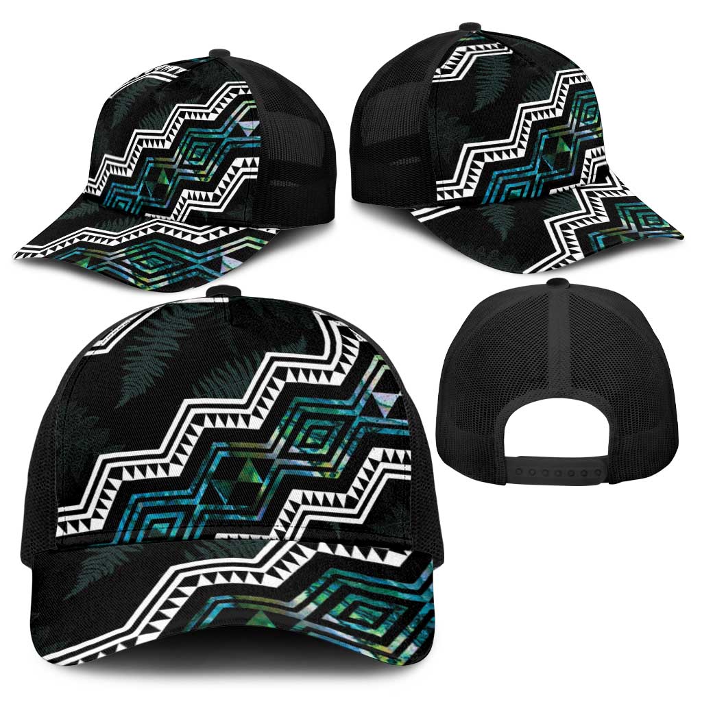 Taniko Aotearoa Mix Paua Shell Baseball Net Cap Niho Taniwha Turquoise Glitter - Polynesian Pride