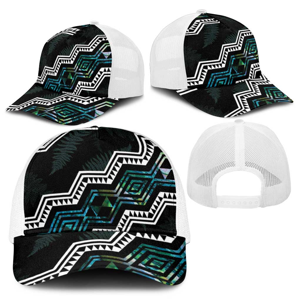 Taniko Aotearoa Mix Paua Shell Baseball Net Cap Niho Taniwha Turquoise Glitter - Polynesian Pride