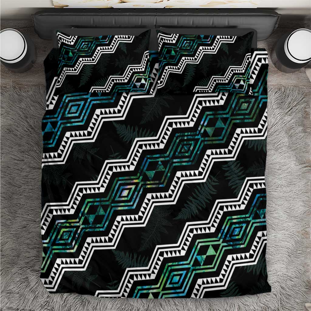 Taniko Aotearoa Mix Paua Shell Bedding Set Niho Taniwha Turquoise Glitter LT01 Turquoise - Polynesian Pride