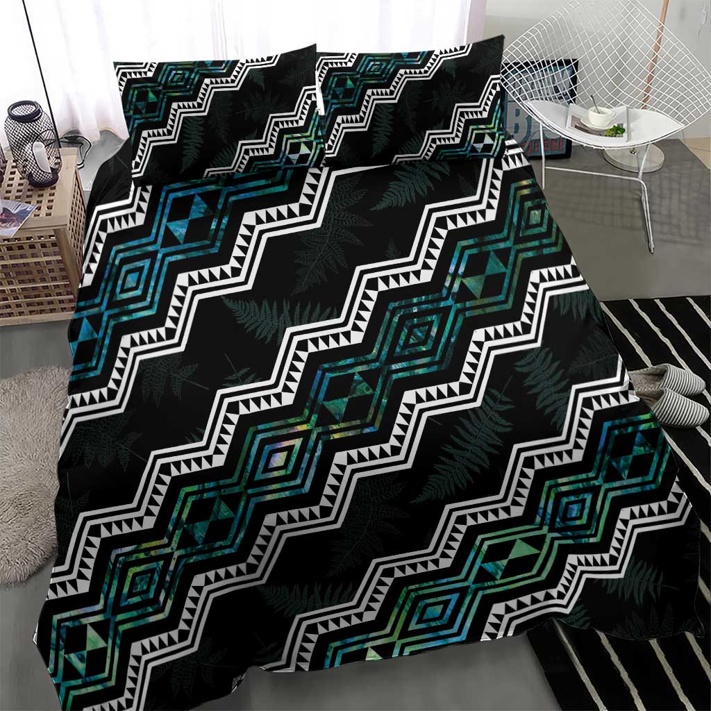 Personalised Taniko Aotearoa Mix Paua Shell Bedding Set Niho Taniwha Turquoise Glitter