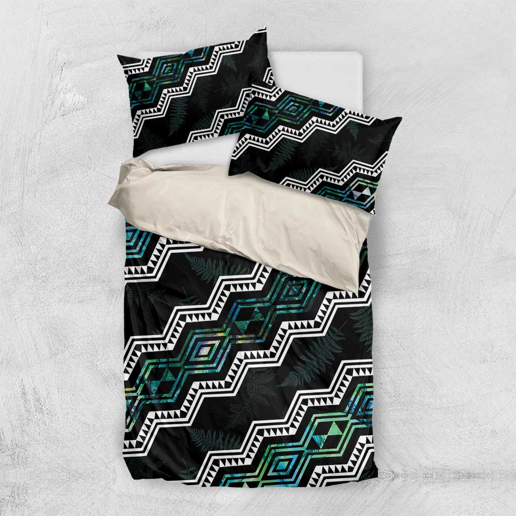 Personalised Taniko Aotearoa Mix Paua Shell Bedding Set Niho Taniwha Turquoise Glitter