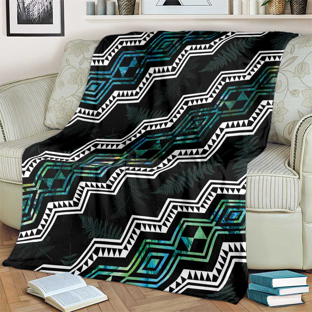 Personalised Taniko Aotearoa Mix Paua Shell Blanket Niho Taniwha Turquoise Glitter