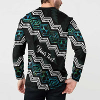 Personalised Taniko Aotearoa Mix Paua Shell Button Sweatshirt Niho Taniwha Turquoise Glitter