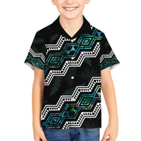 Personalised Taniko Aotearoa Mix Paua Shell Kid Hawaiian Shirt Niho Taniwha Turquoise Glitter