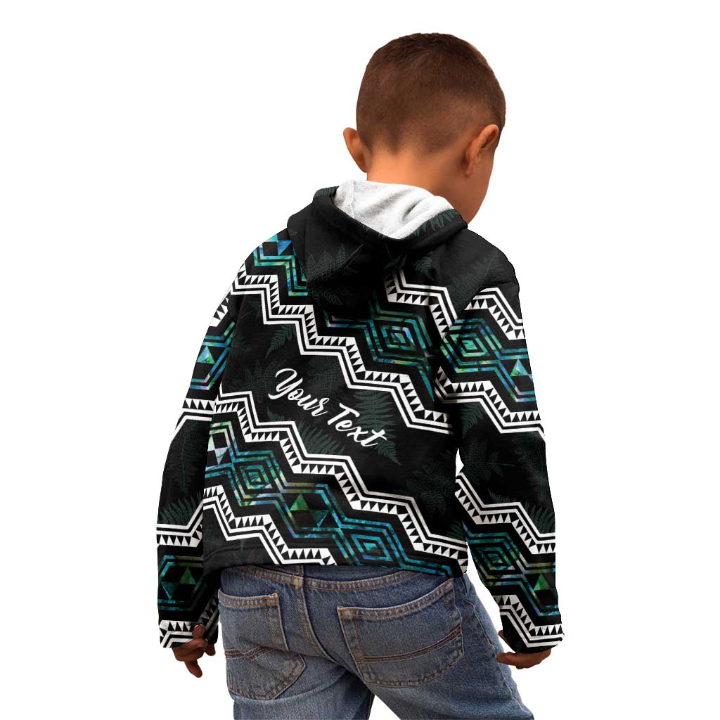 Personalised Taniko Aotearoa Mix Paua Shell Kid Hoodie Niho Taniwha Turquoise Glitter