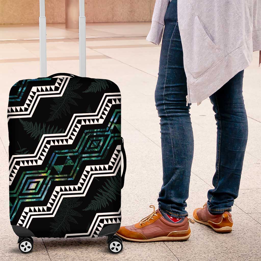 Taniko Aotearoa Mix Paua Shell Luggage Cover Niho Taniwha Turquoise Glitter LT01 Turquoise - Polynesian Pride