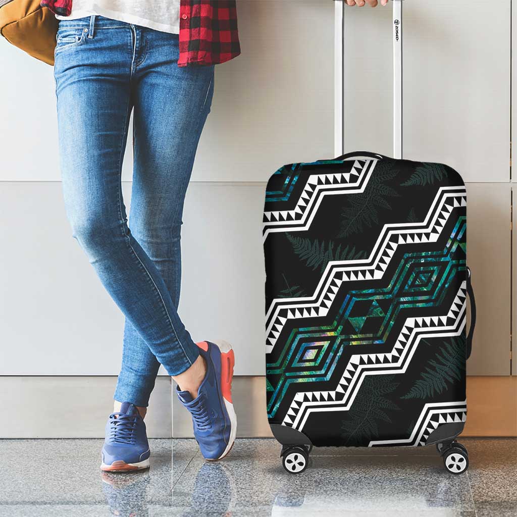 Personalised Taniko Aotearoa Mix Paua Shell Luggage Cover Niho Taniwha Turquoise Glitter