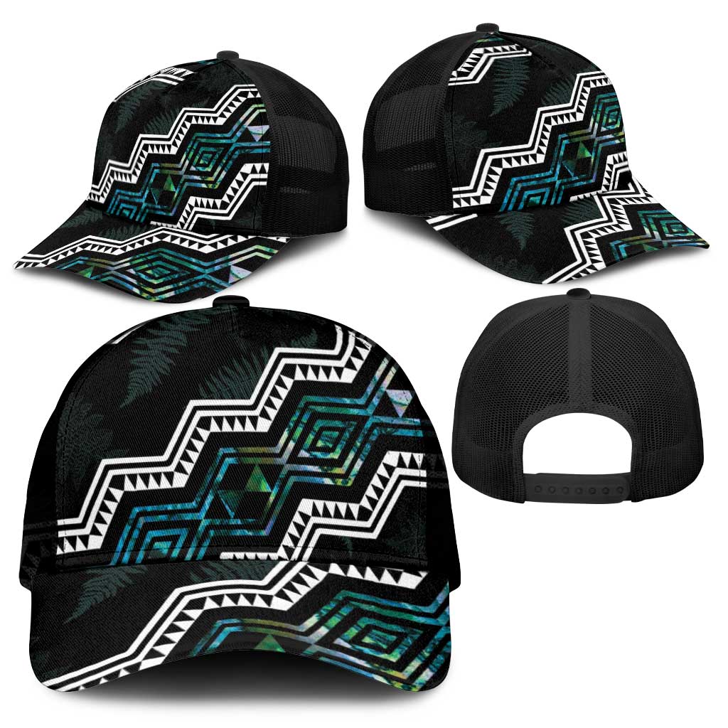Taniko Aotearoa Mix Paua Shell Mesh Trucker Cap Niho Taniwha Turquoise Glitter - Polynesian Pride