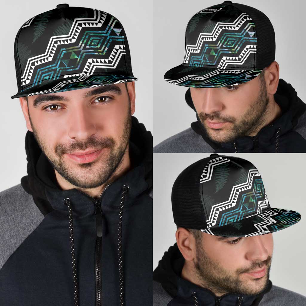 Taniko Aotearoa Mix Paua Shell Mesh Trucker Cap Niho Taniwha Turquoise Glitter - Polynesian Pride
