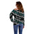 Personalised Taniko Aotearoa Mix Paua Shell Off Shoulder Sweater Niho Taniwha Turquoise Glitter