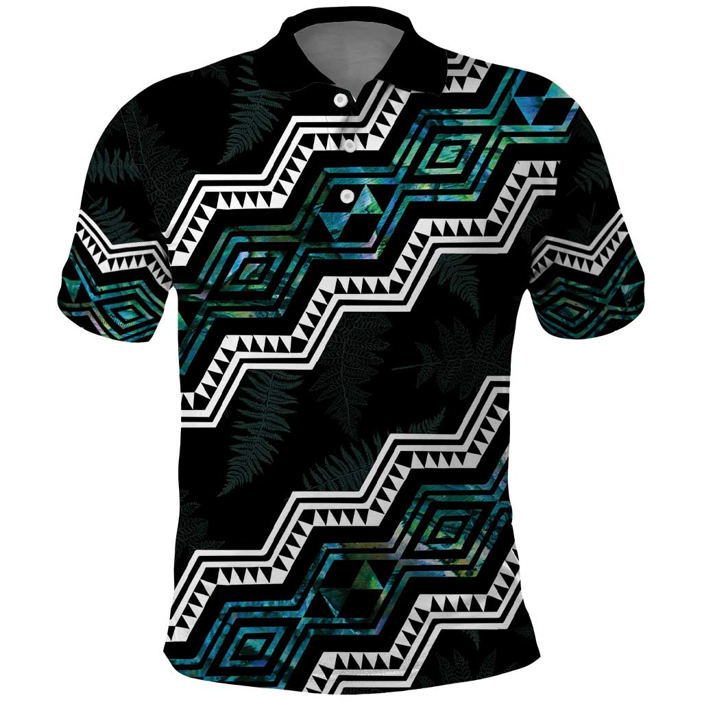 Personalised Taniko Aotearoa Mix Paua Shell Polo Shirt Niho Taniwha Turquoise Glitter