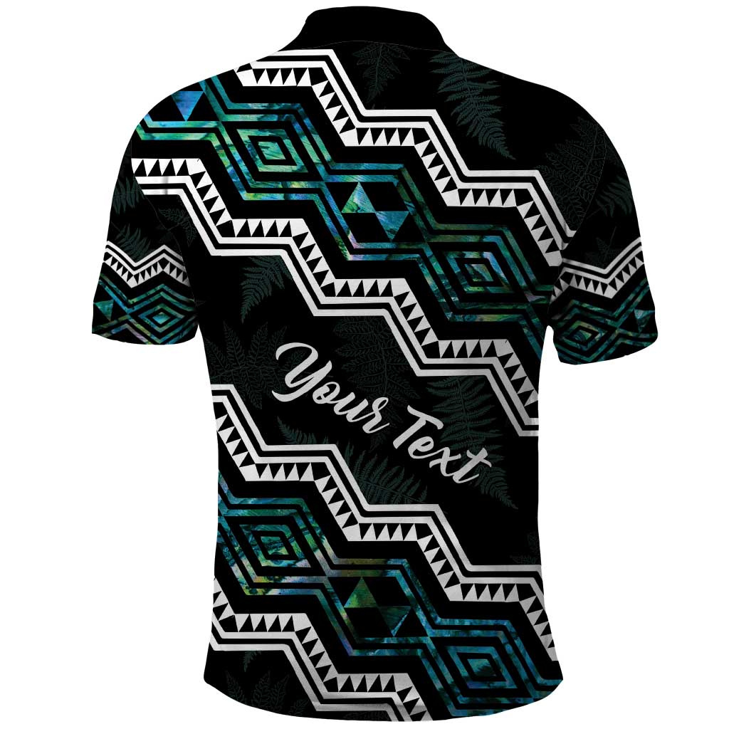 Personalised Taniko Aotearoa Mix Paua Shell Polo Shirt Niho Taniwha Turquoise Glitter
