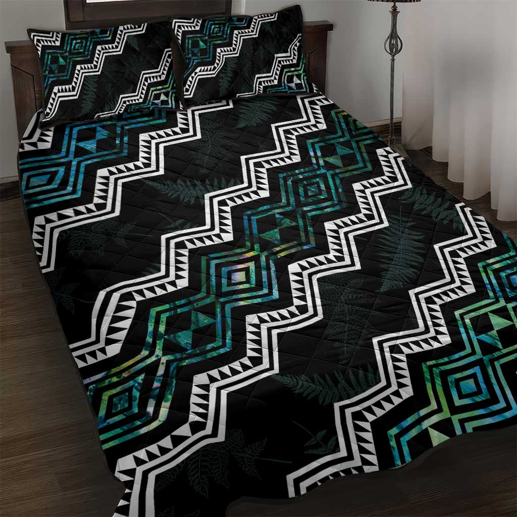Personalised Taniko Aotearoa Mix Paua Shell Quilt Bed Set Niho Taniwha Turquoise Glitter