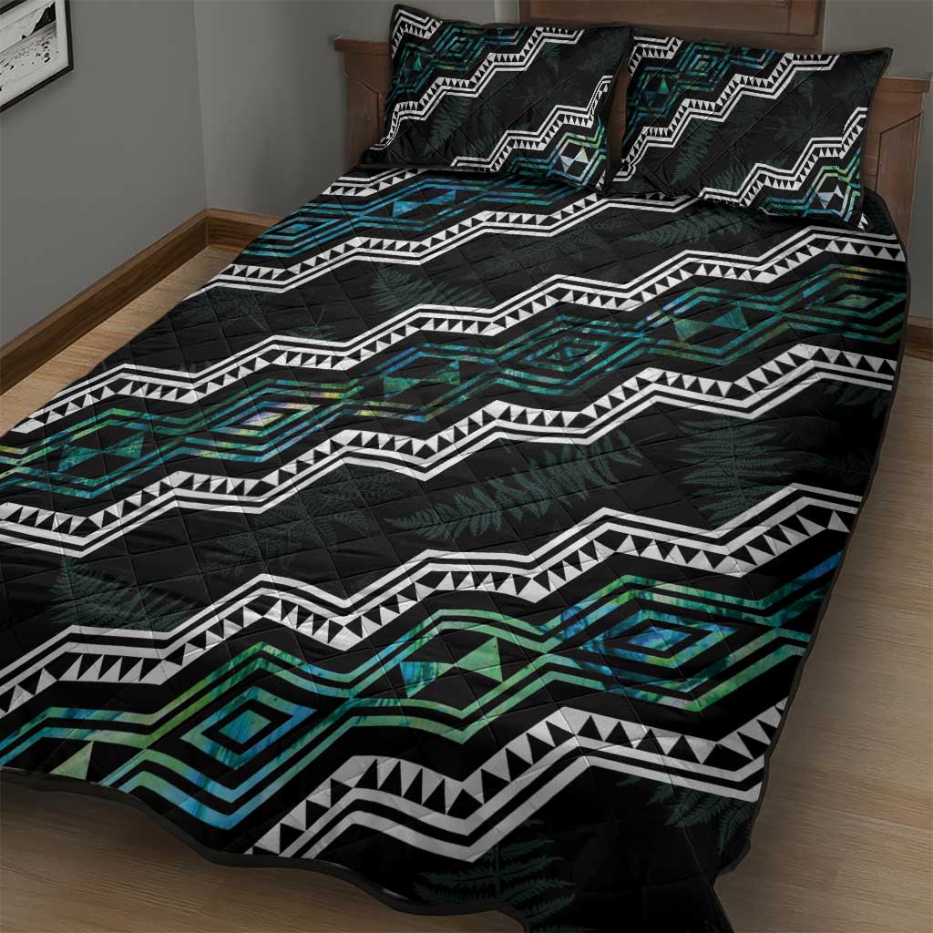 Personalised Taniko Aotearoa Mix Paua Shell Quilt Bed Set Niho Taniwha Turquoise Glitter