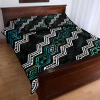 Personalised Taniko Aotearoa Mix Paua Shell Quilt Bed Set Niho Taniwha Turquoise Glitter