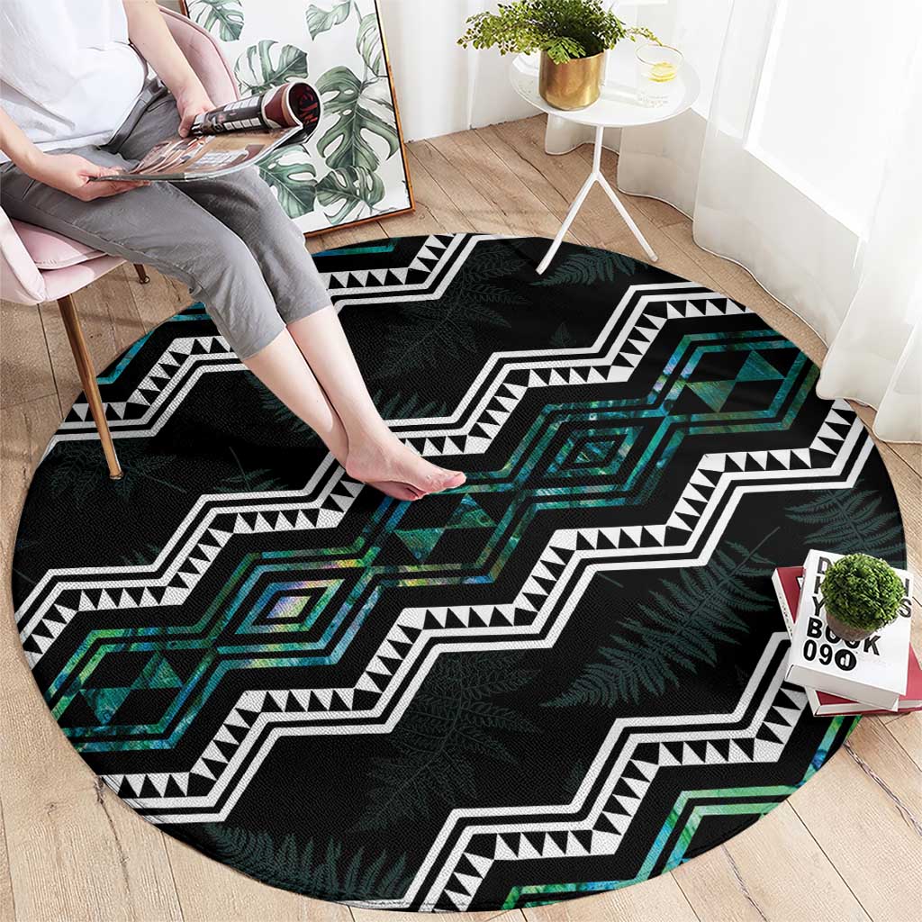 Taniko Aotearoa Mix Paua Shell Round Carpet Niho Taniwha Turquoise Glitter LT01 - Polynesian Pride