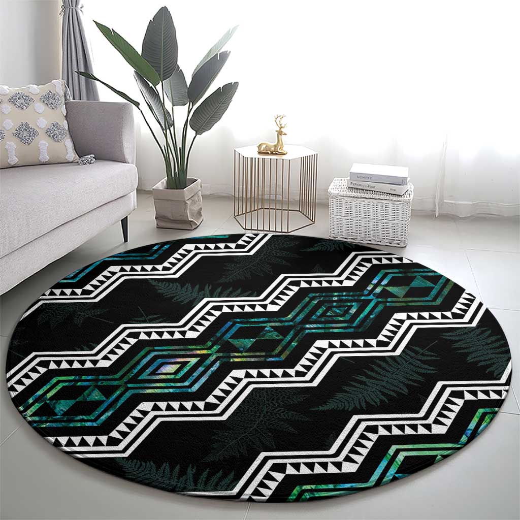 Taniko Aotearoa Mix Paua Shell Round Carpet Niho Taniwha Turquoise Glitter LT01 - Polynesian Pride