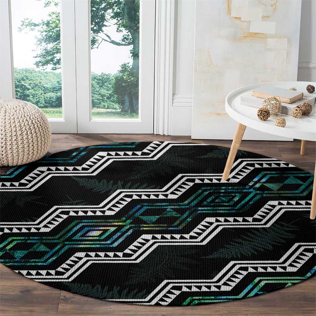 Taniko Aotearoa Mix Paua Shell Round Carpet Niho Taniwha Turquoise Glitter LT01 - Polynesian Pride