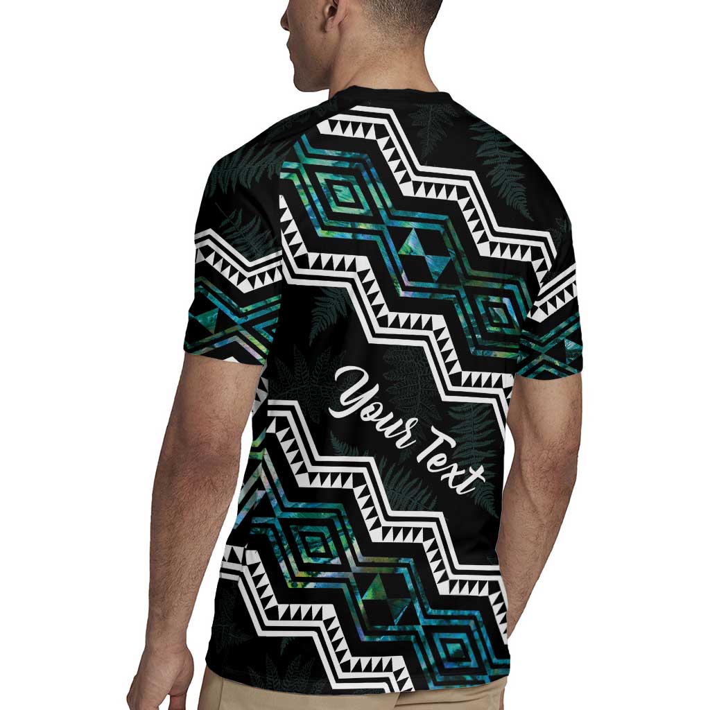 Personalised Taniko Aotearoa Mix Paua Shell Rugby Jersey Niho Taniwha Turquoise Glitter