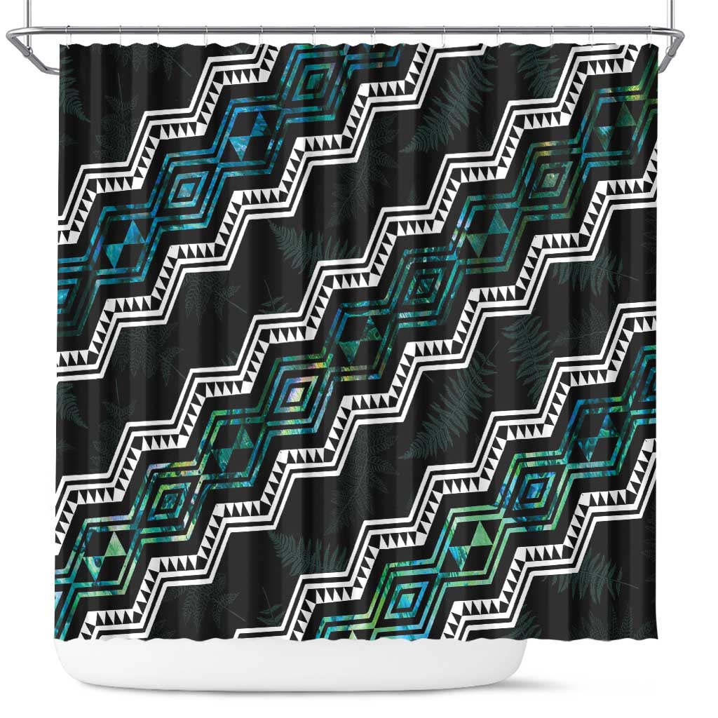 Taniko Aotearoa Mix Paua Shell Shower Curtain Niho Taniwha Turquoise Glitter LT01 Turquoise - Polynesian Pride