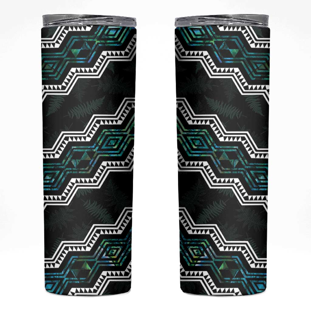 Personalised Taniko Aotearoa Mix Paua Shell Skinny Tumbler Niho Taniwha Turquoise Glitter