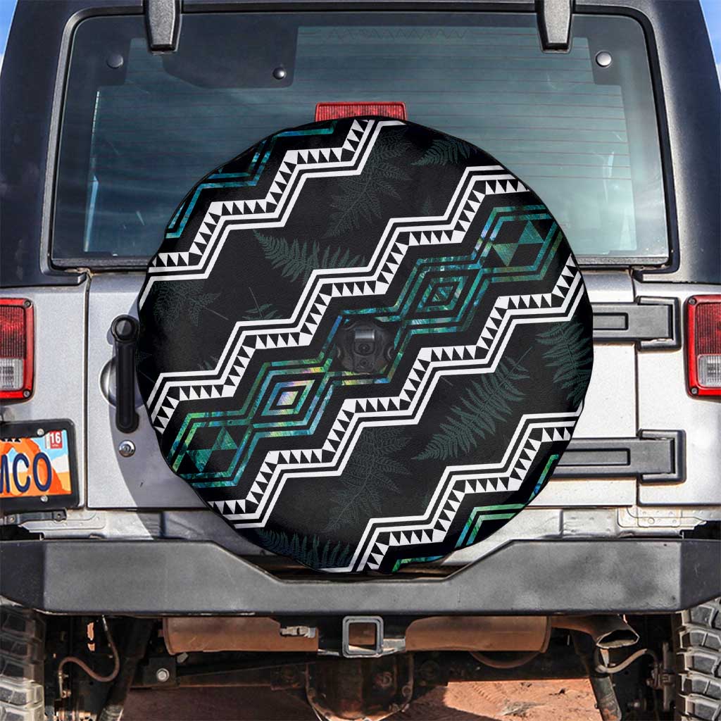 Personalised Taniko Aotearoa Mix Paua Shell Spare Tire Cover Niho Taniwha Turquoise Glitter