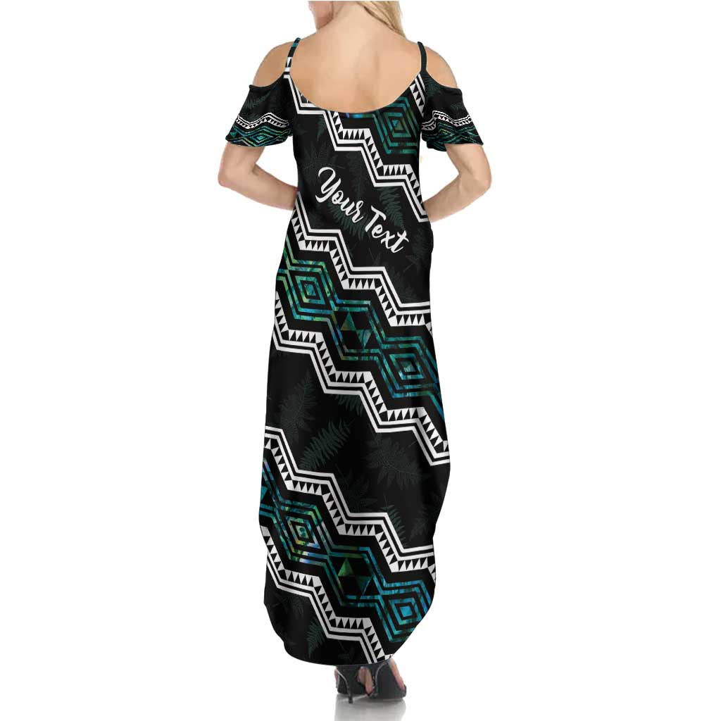 Personalised Taniko Aotearoa Mix Paua Shell Summer Maxi Dress Niho Taniwha Turquoise Glitter LT01 - Polynesian Pride