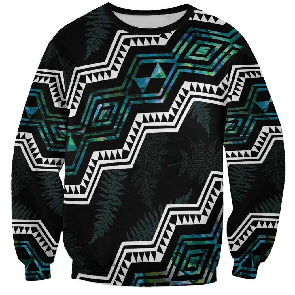 Personalised Taniko Aotearoa Mix Paua Shell Sweatshirt Niho Taniwha Turquoise Glitter