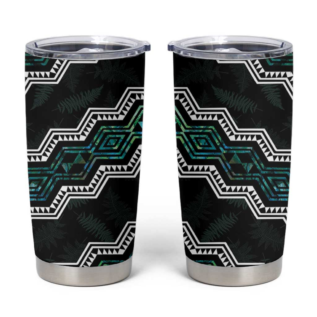 Personalised Taniko Aotearoa Mix Paua Shell Tumbler Cup Niho Taniwha Turquoise Glitter