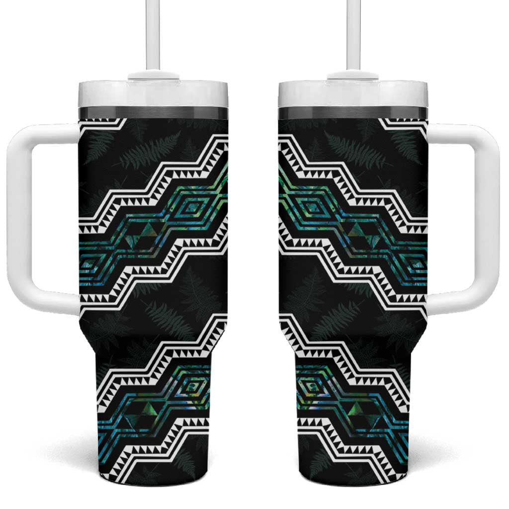 Personalised Taniko Aotearoa Mix Paua Shell Tumbler With Handle Niho Taniwha Turquoise Glitter