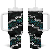 Personalised Taniko Aotearoa Mix Paua Shell Tumbler With Handle Niho Taniwha Turquoise Glitter