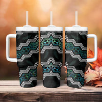 Personalised Taniko Aotearoa Mix Paua Shell Tumbler With Handle Niho Taniwha Turquoise Glitter