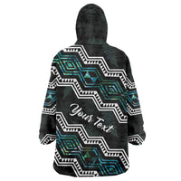 Personalised Taniko Aotearoa Mix Paua Shell Wearable Blanket Hoodie Niho Taniwha Turquoise Glitter