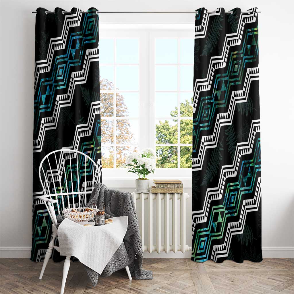 Personalised Taniko Aotearoa Mix Paua Shell Window Curtain Niho Taniwha Turquoise Glitter