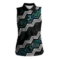 Personalised Taniko Aotearoa Mix Paua Shell Women Sleeveless Polo Shirt Niho Taniwha Turquoise Glitter