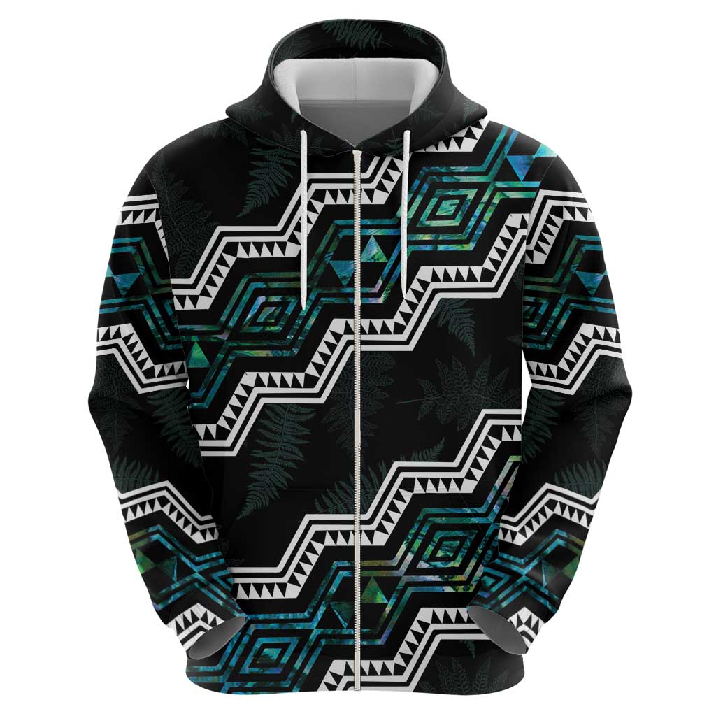 Personalised Taniko Aotearoa Mix Paua Shell Zip Hoodie Niho Taniwha Turquoise Glitter LT01 - Polynesian Pride