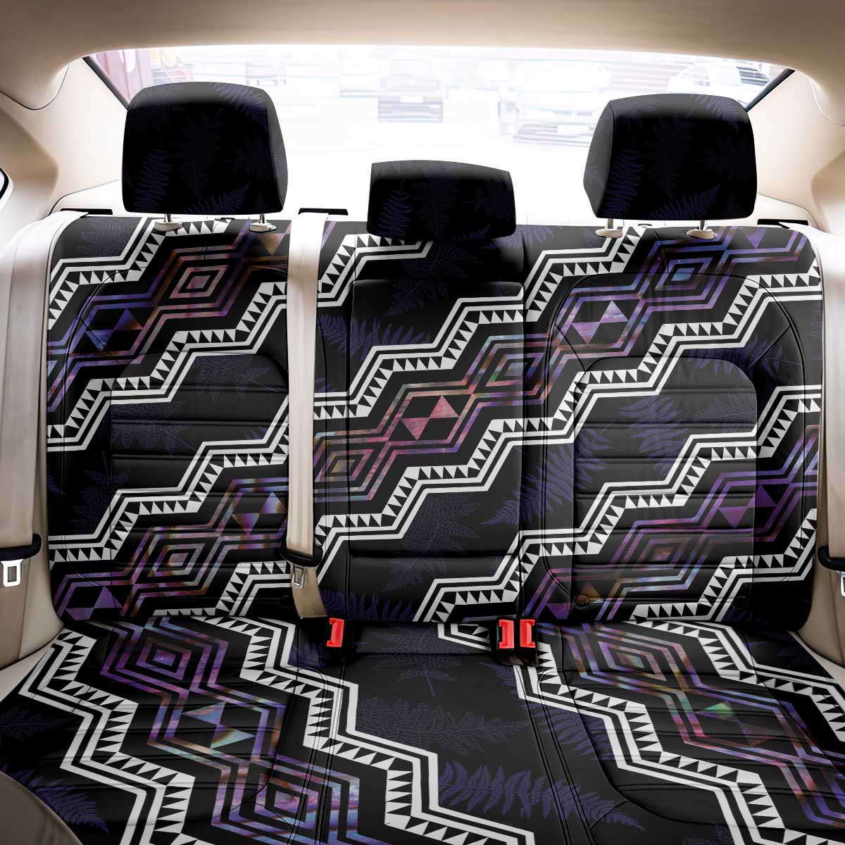 Personalised Taniko Aotearoa Mix Paua Shell Back Car Seat Cover Niho Taniwha Lilac Glitter