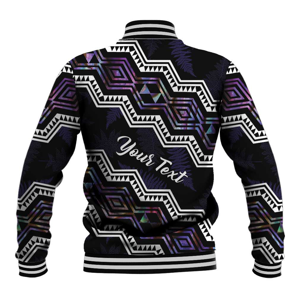 Personalised Taniko Aotearoa Mix Paua Shell Baseball Jacket Niho Taniwha Lilac Glitter