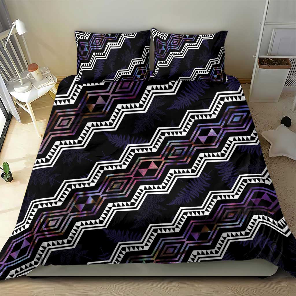 Personalised Taniko Aotearoa Mix Paua Shell Bedding Set Niho Taniwha Lilac Glitter