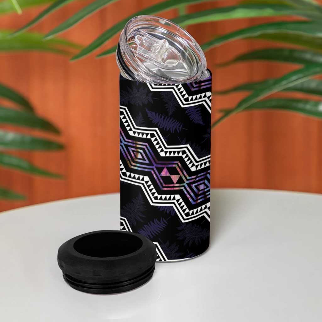 Personalised Taniko Aotearoa Mix Paua Shell 4 in 1 Can Cooler Tumbler Niho Taniwha Lilac Glitter