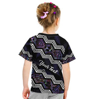 Personalised Taniko Aotearoa Mix Paua Shell Kid T Shirt Niho Taniwha Lilac Glitter