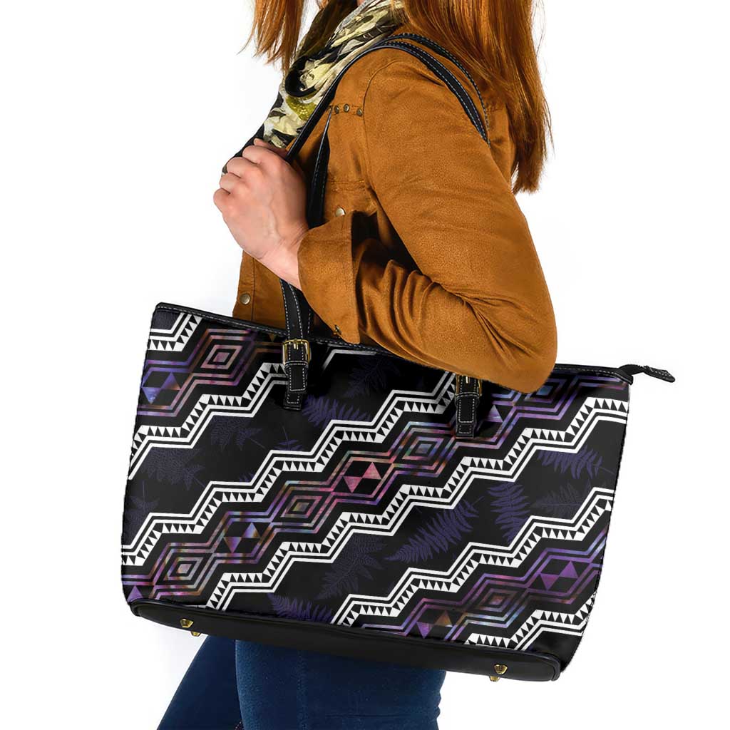 Personalised Taniko Aotearoa Mix Paua Shell Leather Tote Bag Niho Taniwha Lilac Glitter