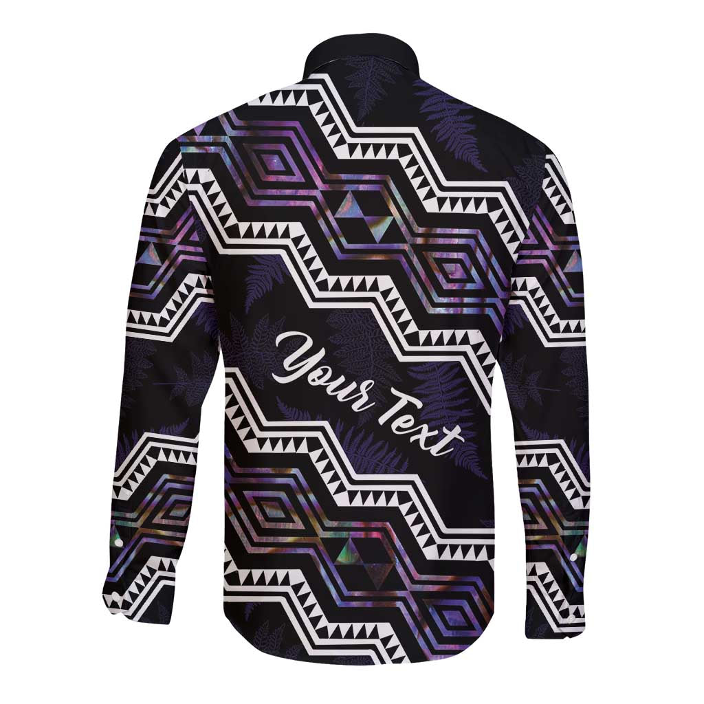 Personalised Taniko Aotearoa Mix Paua Shell Long Sleeve Button Shirt Niho Taniwha Lilac Glitter